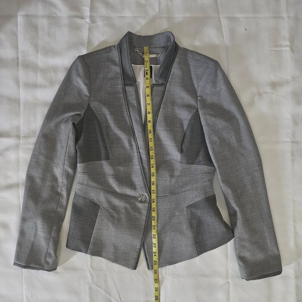White House Black Market Women's Gray Wool Blend Contrast Panel Suit Jacket Sz 8 - Picture 10 of 14